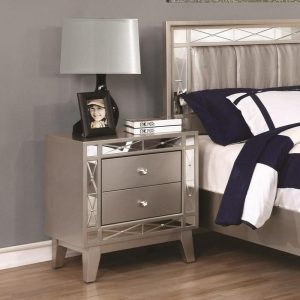 2 Drawer Nightstand With Mirrored Panel Accents  |  Nightstands Bedroom Nightstands