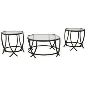 3-Piece Black Metal Occasional Table Set With Glass Tops  |  Occasional Table Sets Living Room Occasional Table Sets