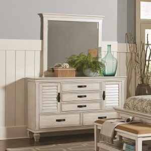 5 Drawer Dresser And Mirror Combo With Louvered Doors  |  Mirrored Dressers Bedroom Mirrored Dressers