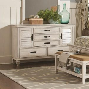 5 Drawer Dresser With 2 Louvered Doors  |  Dressers Bedroom Dressers