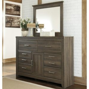 6-Drawer & 1-Door Dresser And Mirror Set  |  Mirrored Dressers Bedroom Mirrored Dressers