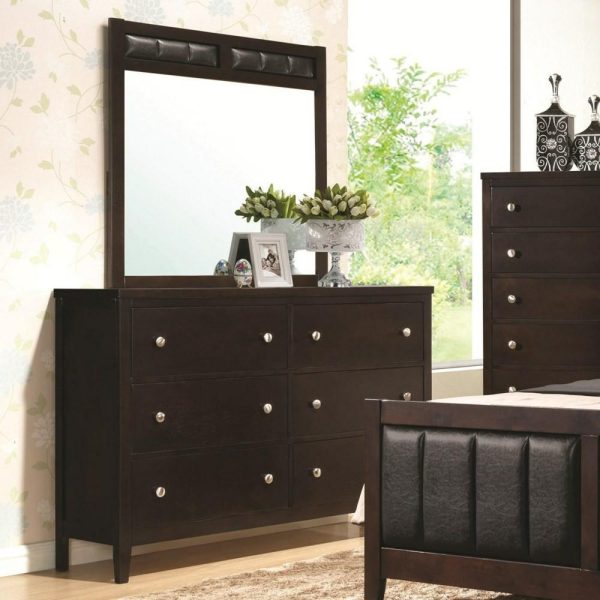 6 Drawer Dresser And Upholstered Mirror  |  Mirrored Dressers Bedroom Mirrored Dressers