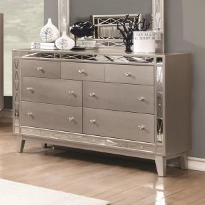 7 Drawer Dresser In Mercury Metallic Finish  |  Dressers Bedroom Dressers