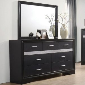 7 Drawer Dresser & Mirror With Wood Frame  |  Mirrored Dressers Bedroom Mirrored Dressers