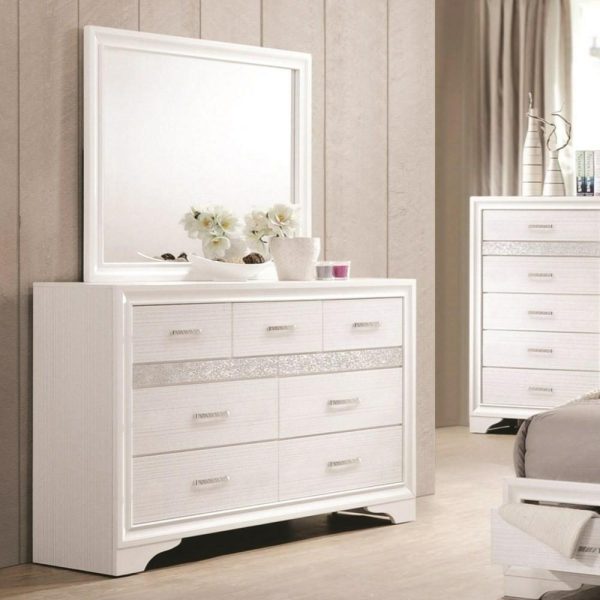 7 Drawer Dresser & Mirror With Wood Frame  |  Mirrored Dressers Bedroom Mirrored Dressers