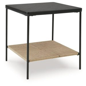 Accent Table With Black Marble Top And Jute Shelf  |  End & Side Tables End & Side Tables End & Side Tables