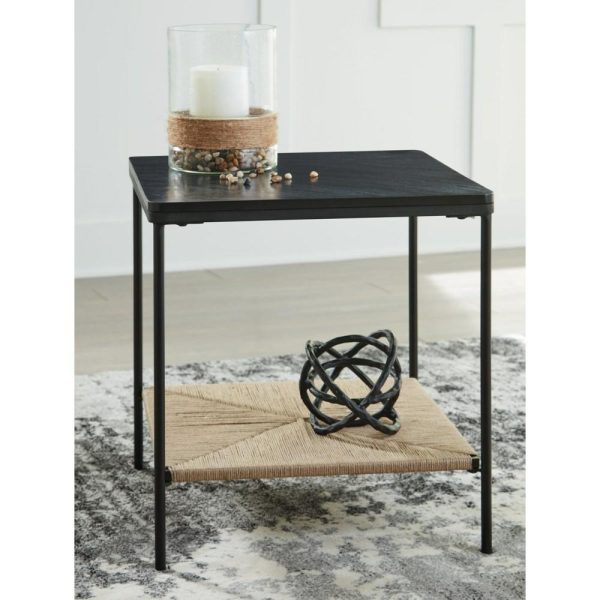 Accent Table With Black Marble Top And Jute Shelf  |  End & Side Tables End & Side Tables End & Side Tables