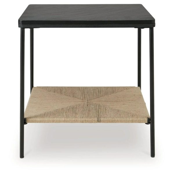 Accent Table With Black Marble Top And Jute Shelf  |  End & Side Tables End & Side Tables End & Side Tables