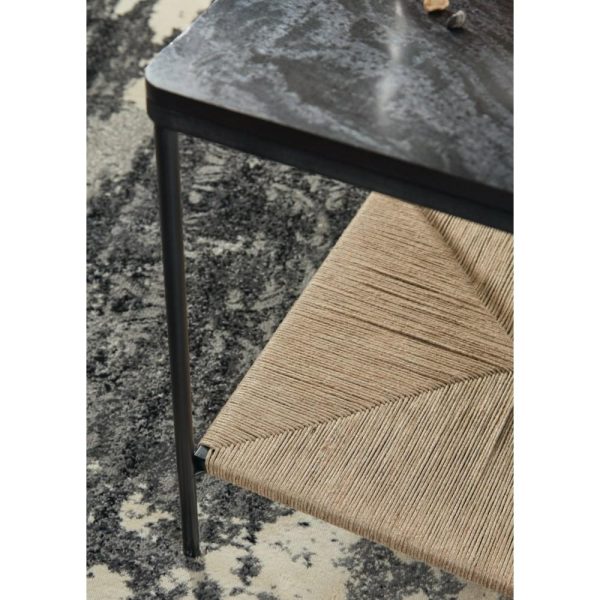 Accent Table With Black Marble Top And Jute Shelf  |  End & Side Tables End & Side Tables End & Side Tables