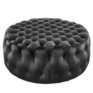 Amour Tufted Button Large Round Performance Velvet Ottoman  |  Ottomans Living Room Ottomans