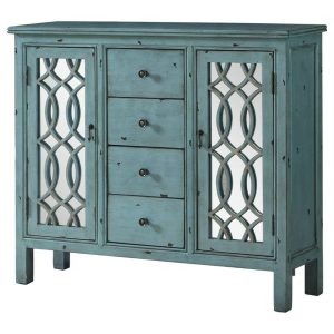 Antique Blue Accent Table With Inlay Door Design  |  Accent Cabinets Living Room Accent Cabinets