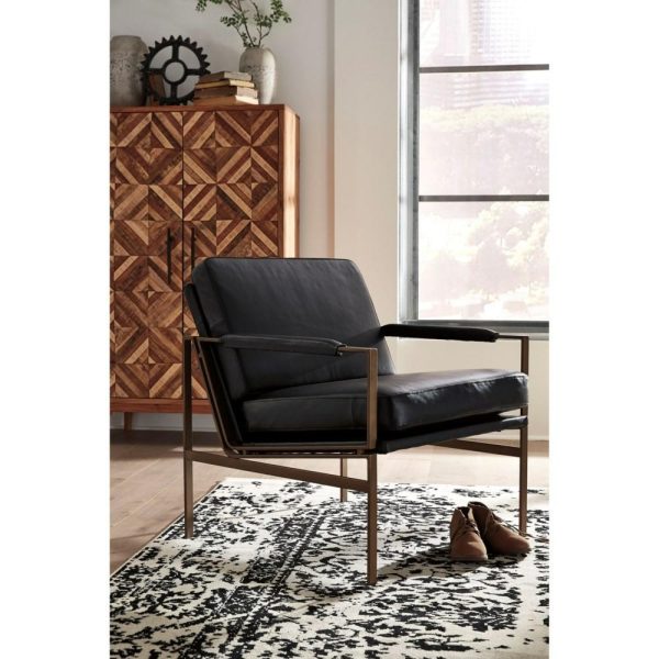 Black Leather Accent Chair With Metal Frame  |  Living Room Chairs Living Room Living Room Chairs