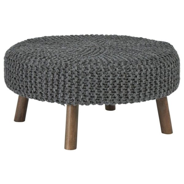 Boho Oversized Accent Ottoman With Hand-Knit Yarn Top  |  Ottomans Living Room Ottomans