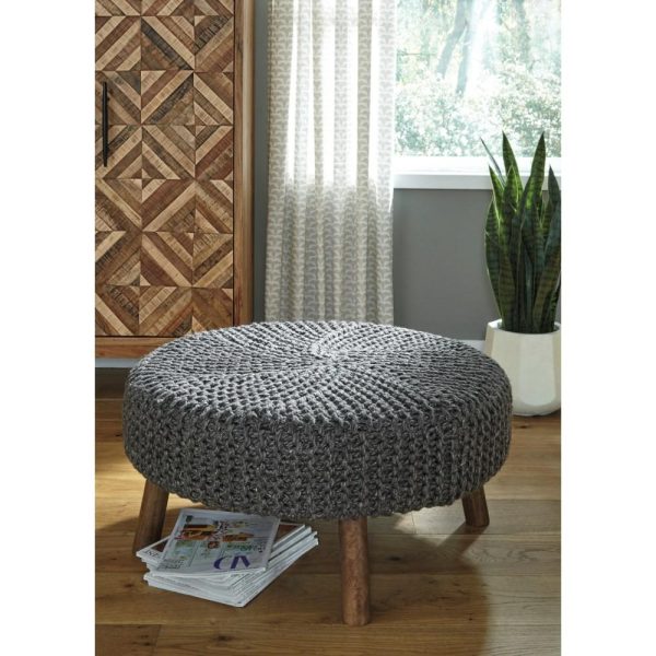 Boho Oversized Accent Ottoman With Hand-Knit Yarn Top  |  Ottomans Living Room Ottomans