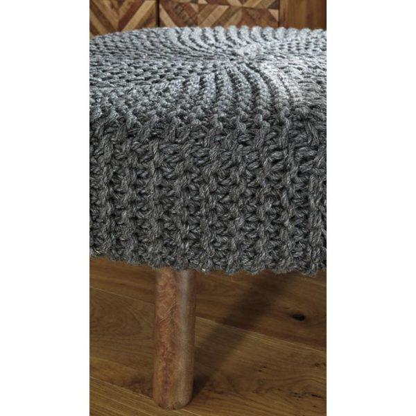 Boho Oversized Accent Ottoman With Hand-Knit Yarn Top  |  Ottomans Living Room Ottomans