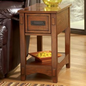 Brown Mission Cross Island Chairside End Table With Slide Board  |  End & Side Tables End & Side Tables End & Side Tables