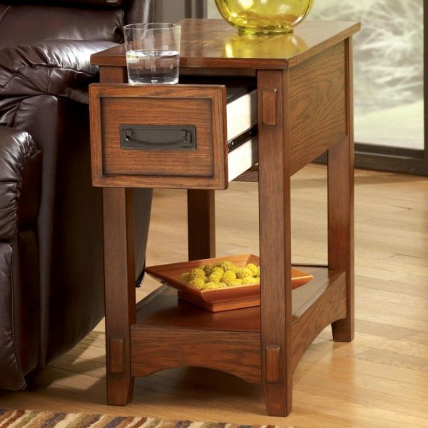 Brown Mission Cross Island Chairside End Table With Slide Board  |  End & Side Tables End & Side Tables End & Side Tables