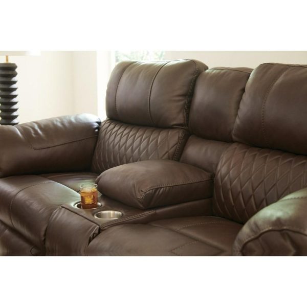 Casual Leather Match Power Lay Flat Reclining Console Loveseat W/ Storage & Cupholders  |  Reclining Loveseats Living Room Reclining Loveseats