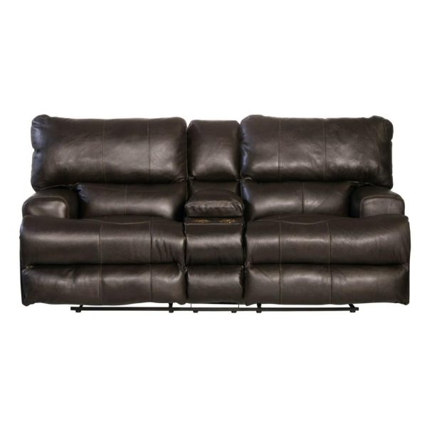 Casual Power Lay Flat Reclining Console Loveseat With Power Headrest And Lumbar  |  Reclining Loveseats Living Room Reclining Loveseats