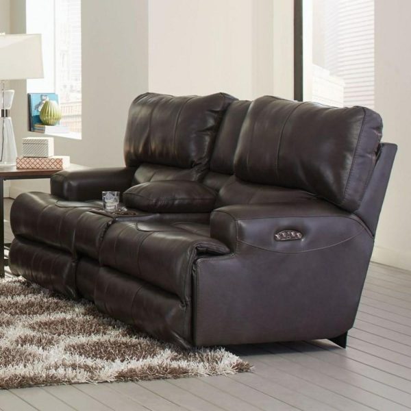 Casual Power Lay Flat Reclining Console Loveseat With Power Headrest And Lumbar  |  Reclining Loveseats Living Room Reclining Loveseats