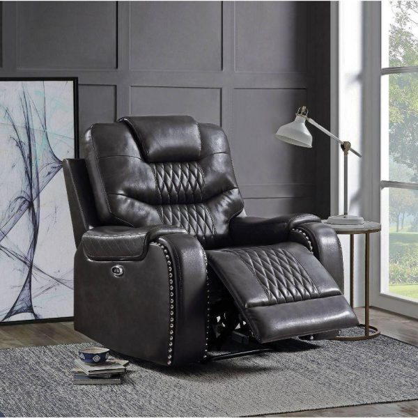 Casual Power Recliner With Diamond Tufting  |  Recliners Living Room Braylon Magnetite Pu 55410