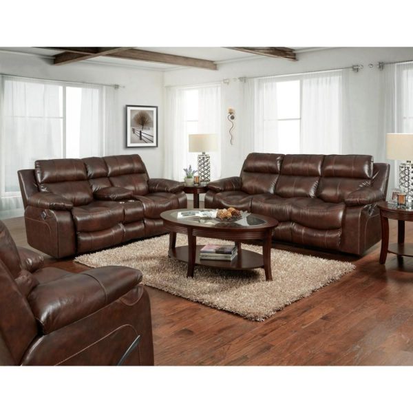 Casual Reclining Console Loveseat With Pillow Arms  |  Reclining Loveseats Living Room Reclining Loveseats