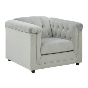 Chesterfield Chair In Gray Velvet  |  Living Room Chairs Living Room Living Room Chairs