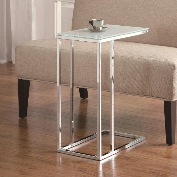 Chrome Snack Table With Frosted Tempered Glass Top  |  End & Side Tables End & Side Tables End & Side Tables