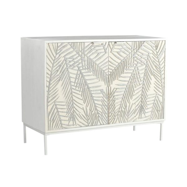 Coastal 2-Door Cabinet With Tropical Leave Design Door Fronts  |  Accent Cabinets Accent Cabinets Accent Cabinets