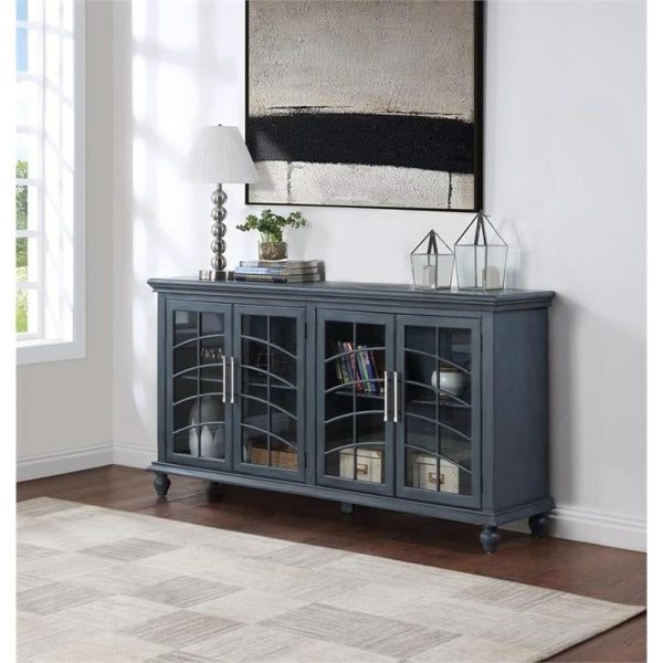 Coastal Traditional 4-Door Credenza With Patterned Glass Doors  |  Accent Cabinets Accent Cabinets Accent Cabinets