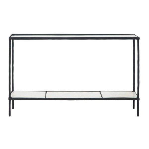 Console Sofa Table In Antiqued Black Finish With Marble Shelf  |  Sofa Tables Living Room Sofa Tables