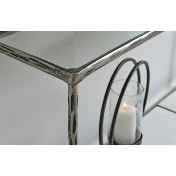 Console Sofa Table In Antiqued Pewter Finish With Marble Shelf  |  Sofa Tables Living Room Sofa Tables