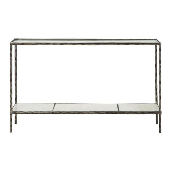 Console Sofa Table In Antiqued Pewter Finish With Marble Shelf  |  Sofa Tables Living Room Sofa Tables