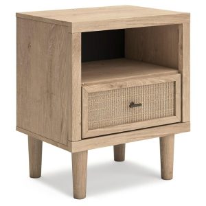 Contemporary 1-Drawer Nightstand With Cane Details And Led Lighting  |  Nightstands Bedroom Nightstands