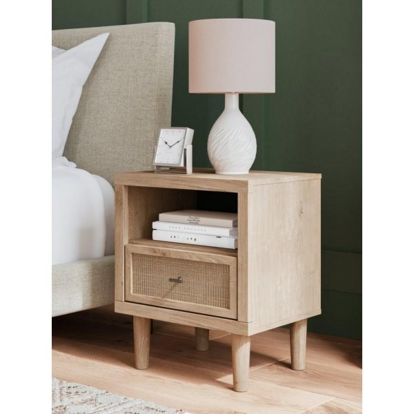 Contemporary 1-Drawer Nightstand With Cane Details And Led Lighting  |  Nightstands Bedroom Nightstands