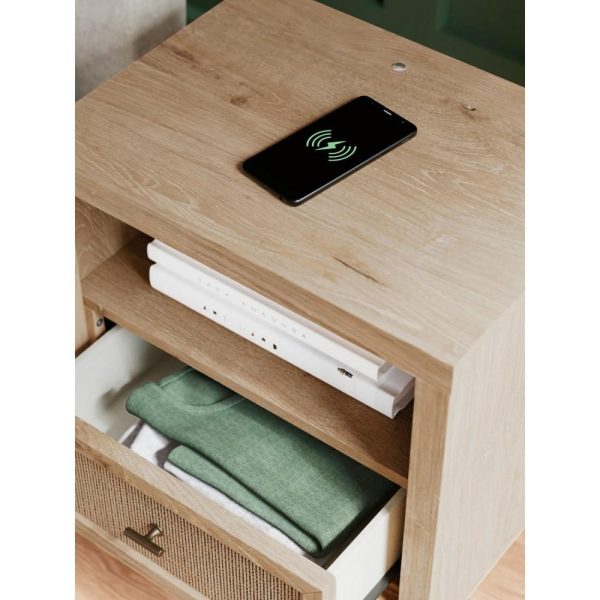 Contemporary 1-Drawer Nightstand With Cane Details And Led Lighting  |  Nightstands Bedroom Nightstands