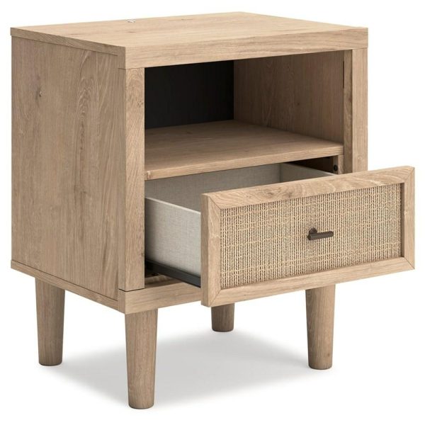 Contemporary 1-Drawer Nightstand With Cane Details And Led Lighting  |  Nightstands Bedroom Nightstands