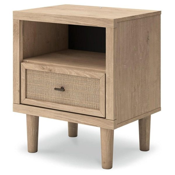 Contemporary 1-Drawer Nightstand With Cane Details And Led Lighting  |  Nightstands Bedroom Nightstands