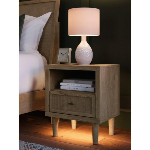 Contemporary 1-Drawer Nightstand With Cane Details And Led Lighting  |  Nightstands Bedroom Nightstands