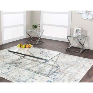 Contemporary 3-Piece Glass/Chrome Occasional Set  |  Occasional Table Sets Living Room Occasional Table Sets