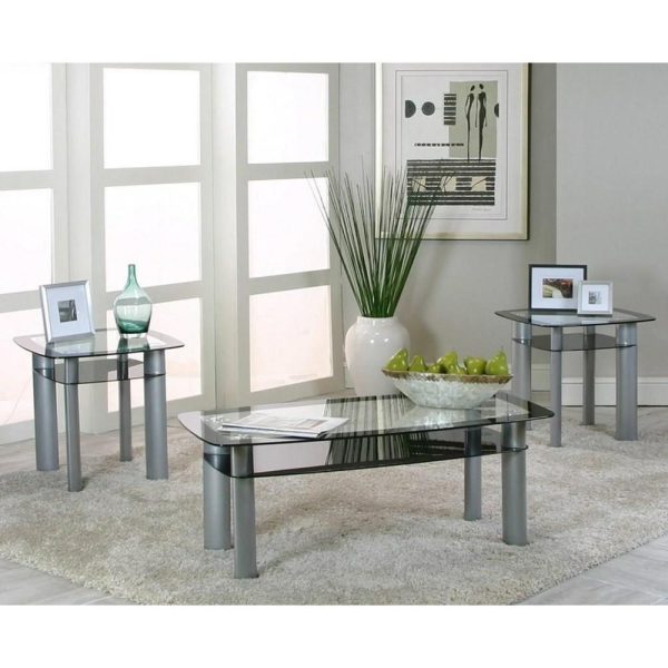 Contemporary 3-Piece Occasional Table Set With Glass Tops  |  Occasional Table Sets Living Room Occasional Table Sets