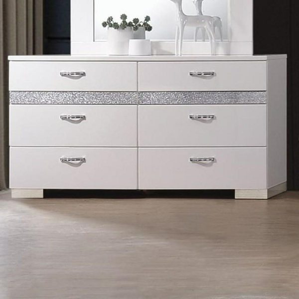 Contemporary 6-Drawer Dresser With Hidden Jewelry Drawer And Sparkling Acrylic Panel  |  Dressers Bedroom Dressers