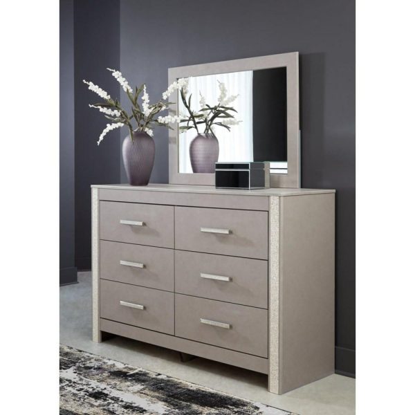 Contemporary 6-Drawer Dresser With Mirror  |  Mirrored Dressers Bedroom Mirrored Dressers