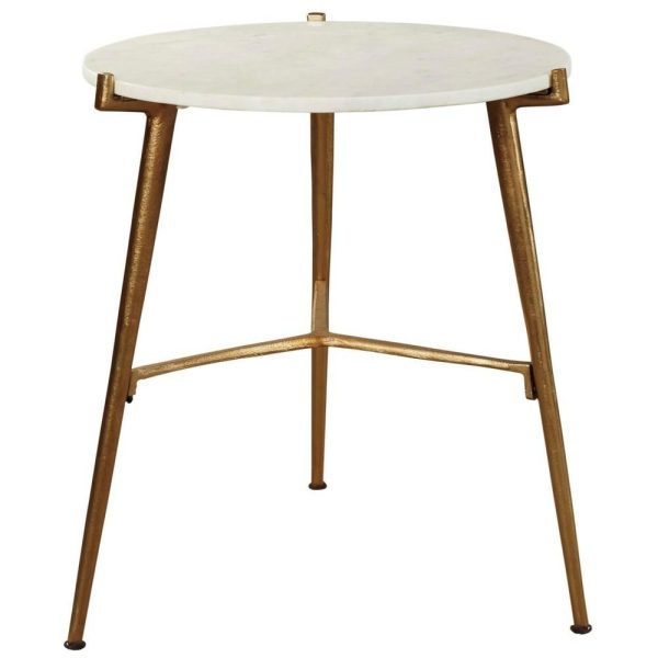 Contemporary Accent Table With White Marble Top And Gold Finish Base  |  End & Side Tables End & Side Tables End & Side Tables