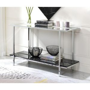 Contemporary Console Table With Mirrored Top And Faux Marble Shelf  |  Sofa Tables Living Room Sofa Tables