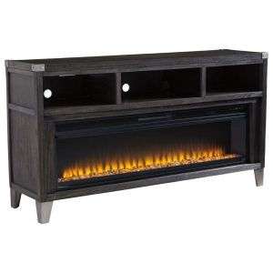 Contemporary Large Tv Stand With Fireplace Insert & Metal Accents  |  Tv Stands Living Room Tv Stands