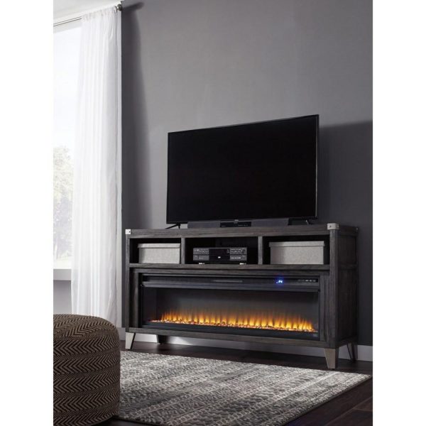 Contemporary Large Tv Stand With Fireplace Insert & Metal Accents  |  Tv Stands Living Room Tv Stands