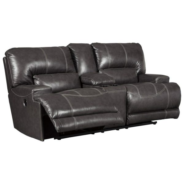 Contemporary Leather Match Double Reclining Power Loveseat W/ Console  |  Reclining Loveseats Living Room Reclining Loveseats