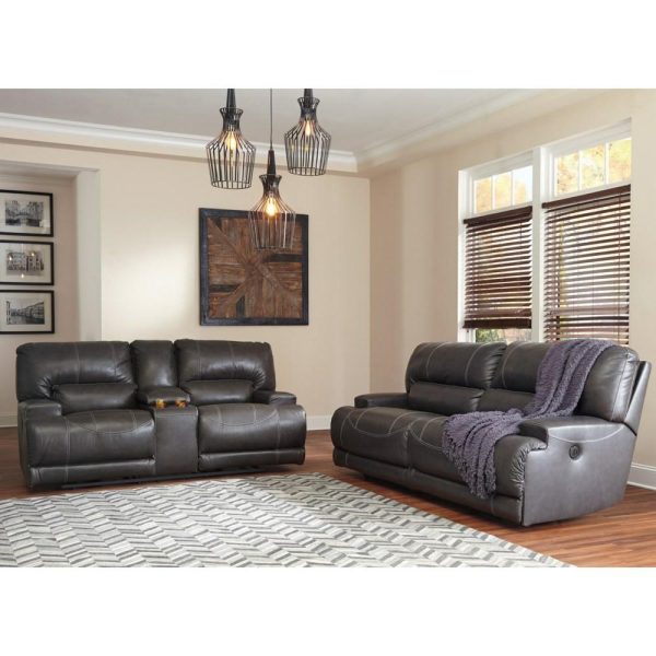 Contemporary Leather Match Double Reclining Power Loveseat W/ Console  |  Reclining Loveseats Living Room Reclining Loveseats