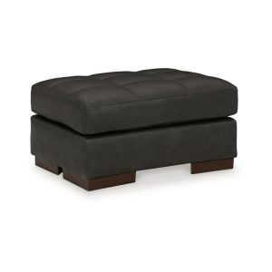 Contemporary Leather Match Ottoman With Buttonless Tufted Top  |  Ottomans Living Room Ottomans